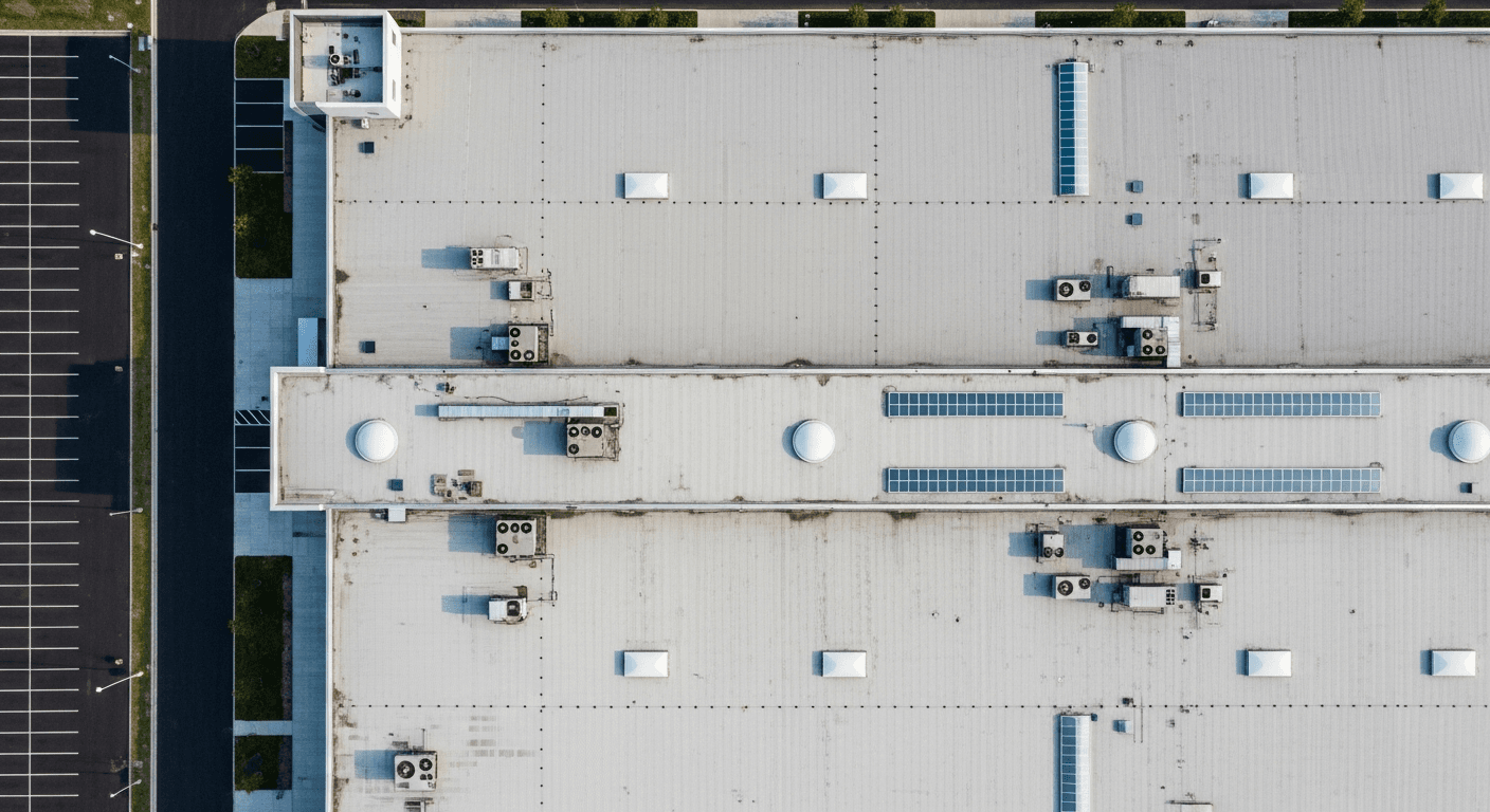Aerial view of a commercial flat roof